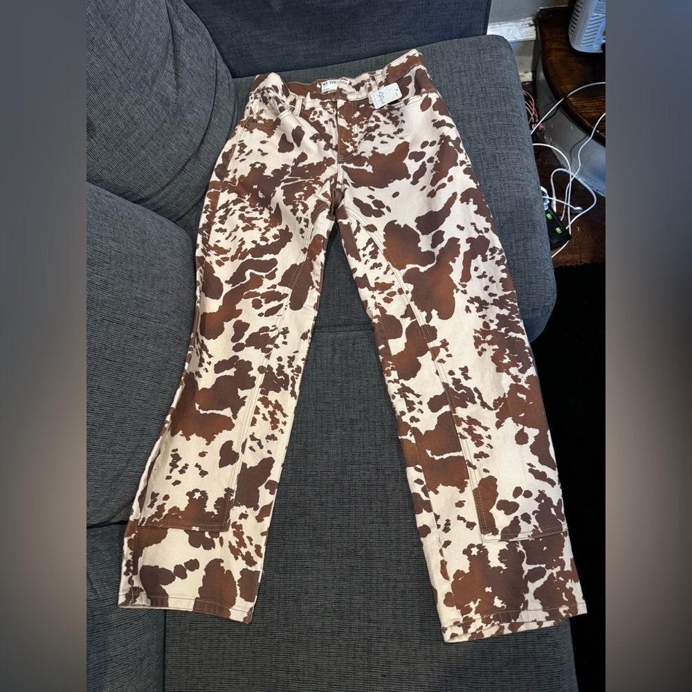 New Free People We The Free Risk Taker High-Rise Straight  Printed Jeans Size 27